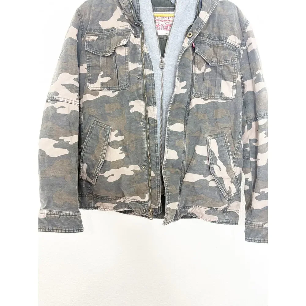 Levi's Men's Washed Cotton Hooded Military Jacket Size Small Camouflage Dickie